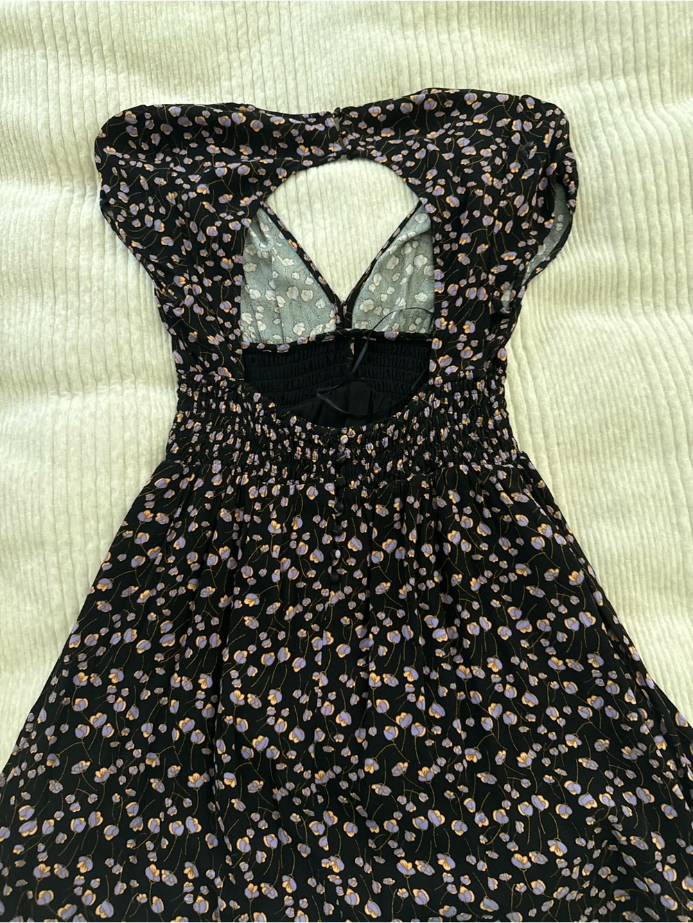 Free People black floral smocked dress in size Small 🖤💜🧡 - Picture 3 of 4